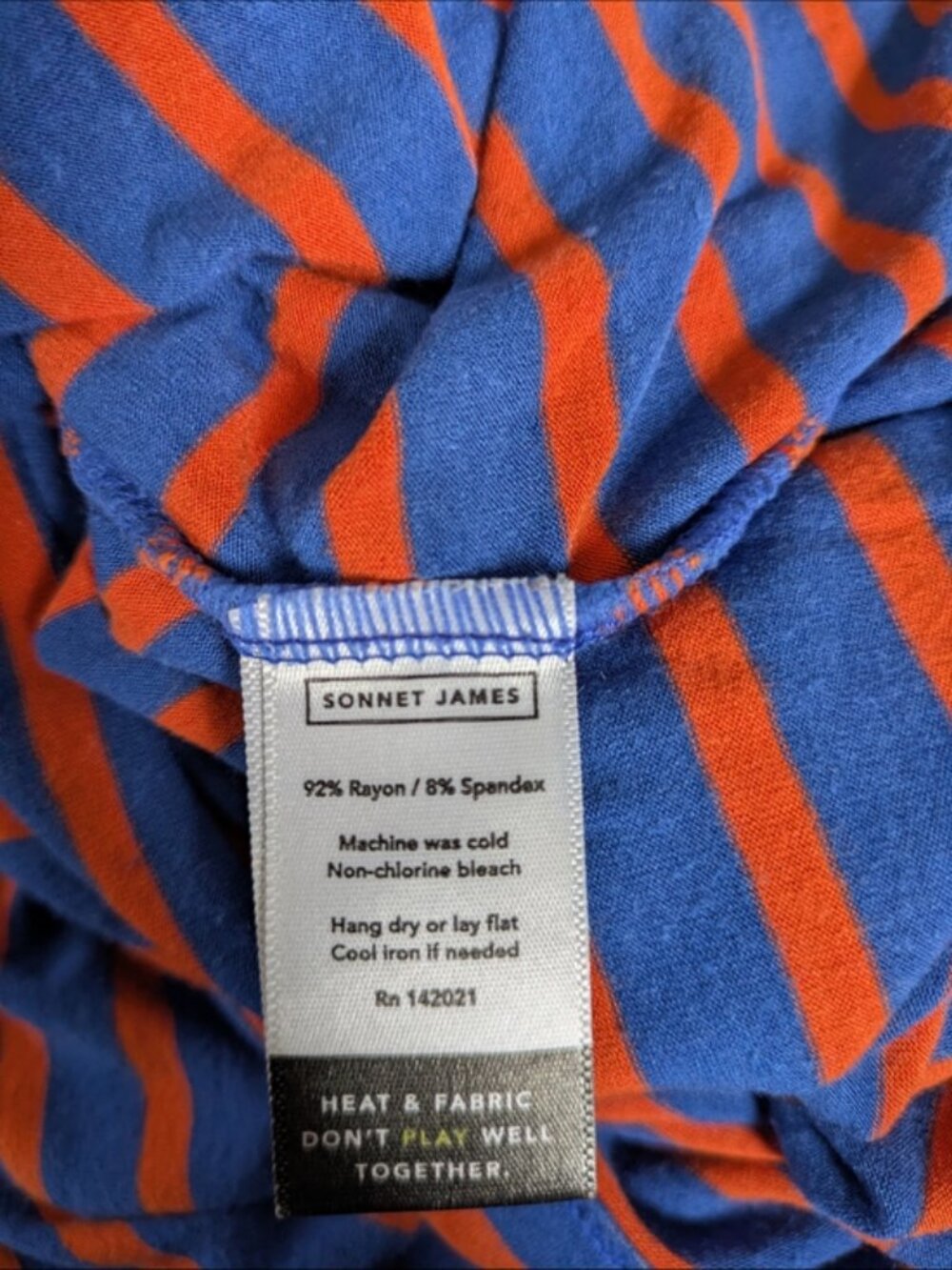 Sonnet James Reese A Play Dress‎ Size L Blue/Orange Stripes Short Sleeve Midi - Picture 6 of 6